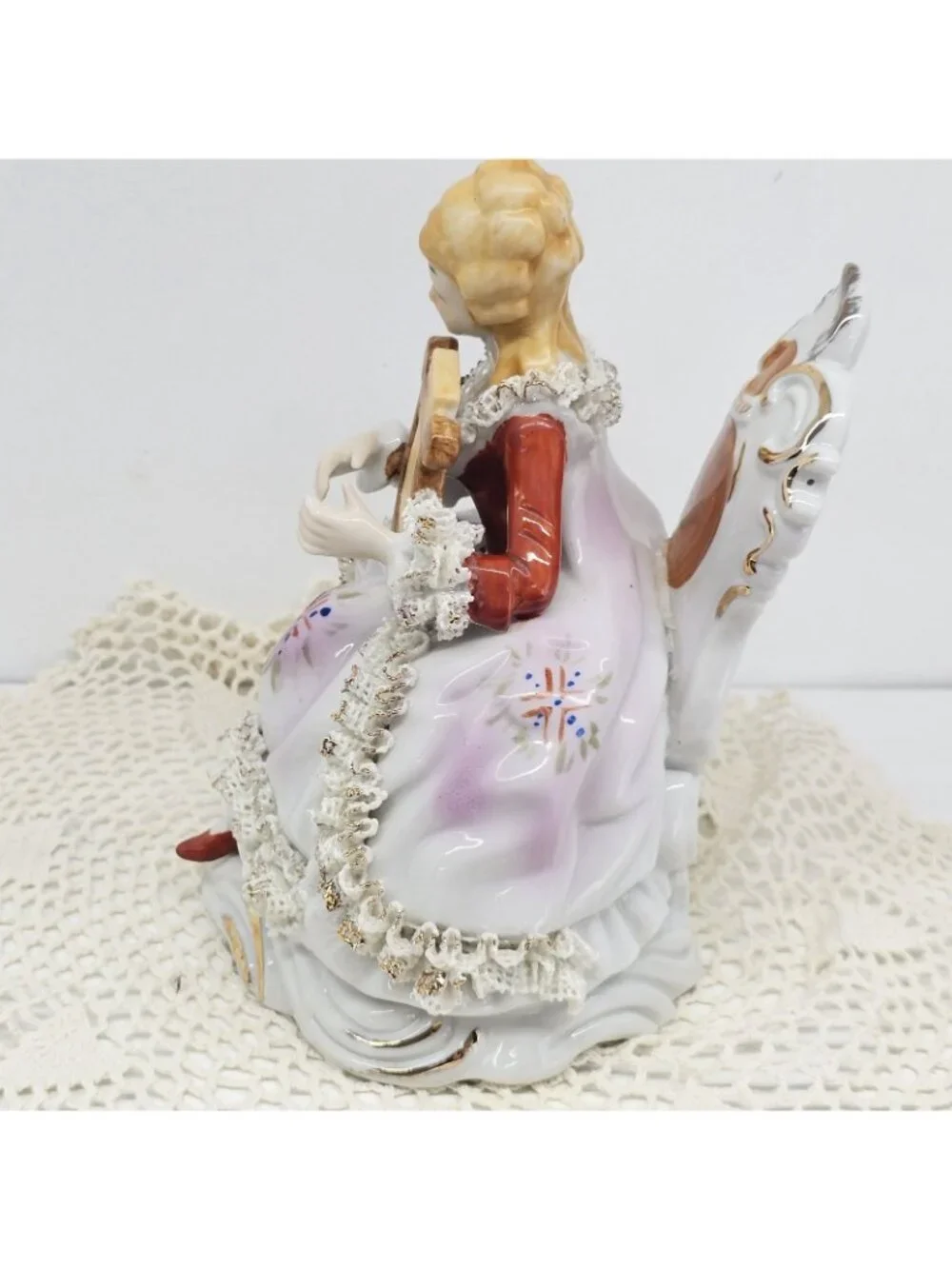 Vintage Nanco Hand-Painted Porcelain Figurine Lady Playing Harp Dresden Style 7